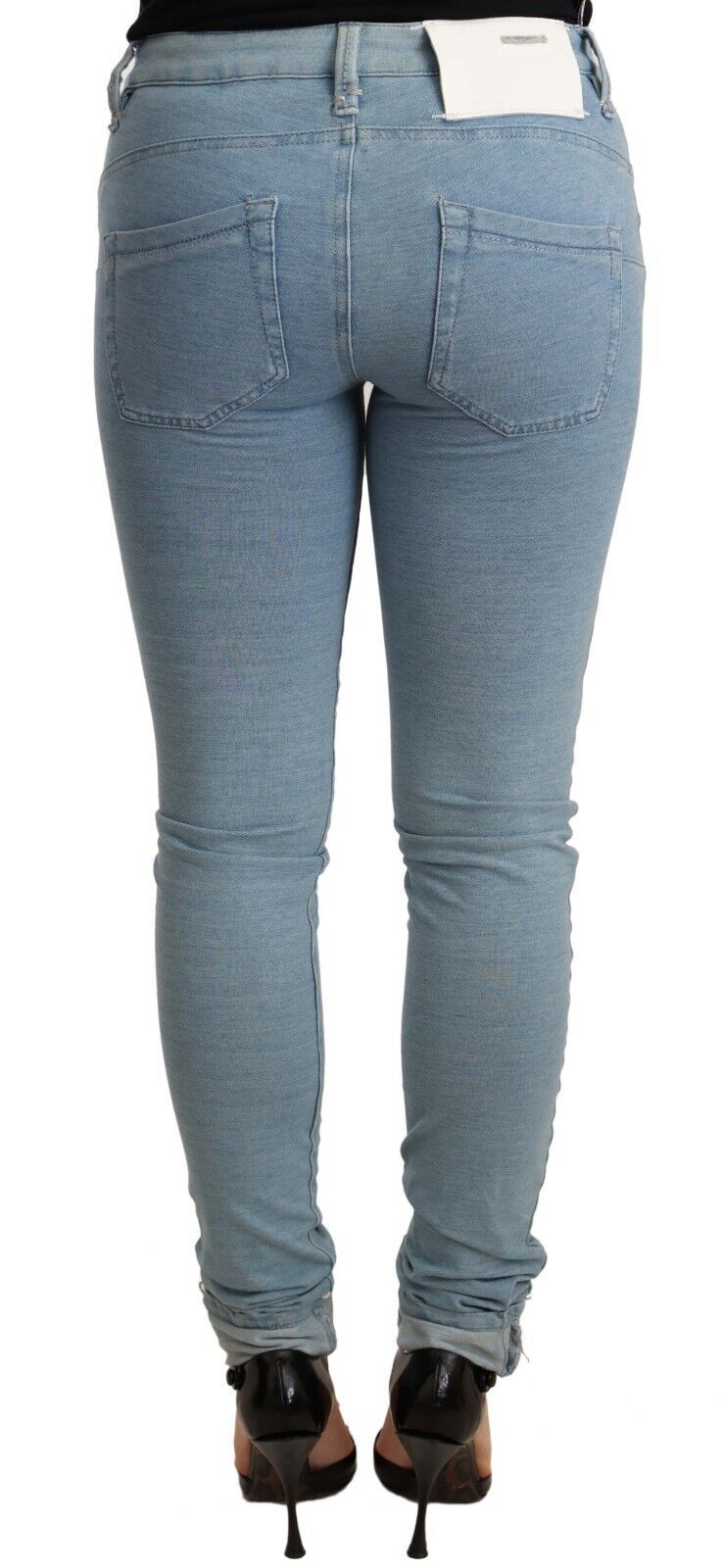 Pantalon en denim bleu pour femme, coupe slim, ourlet extensible