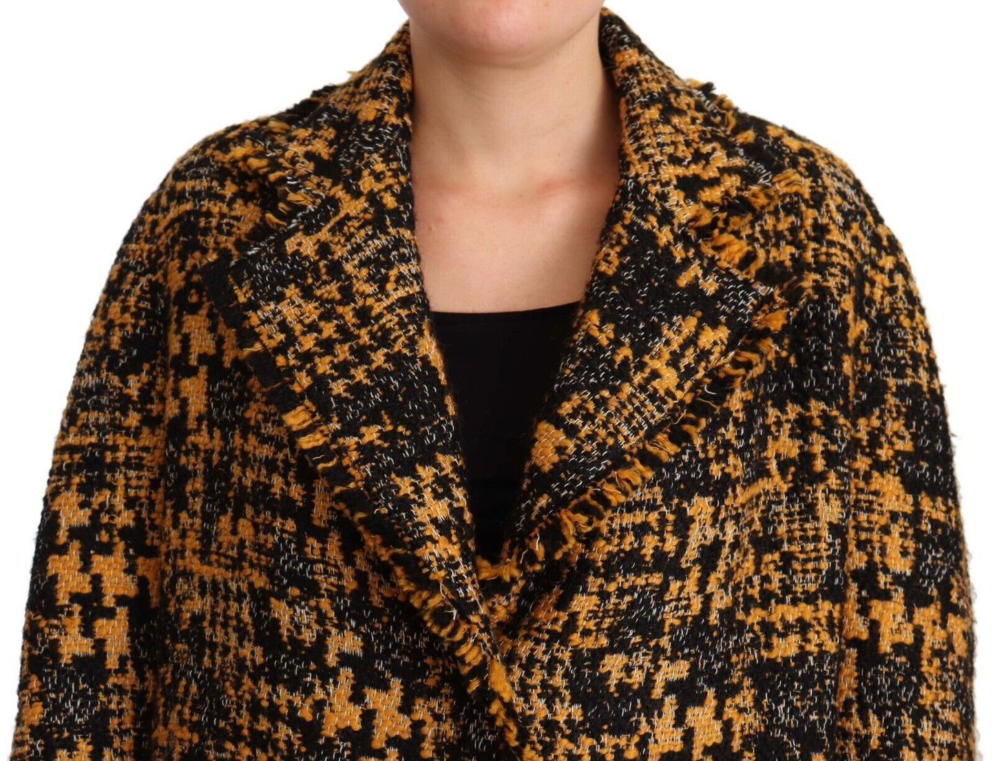 Veste manteau cardigan long jaune noir