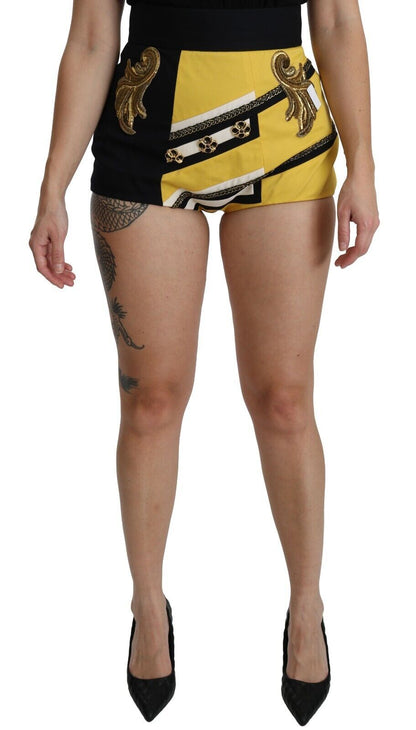 Pantaloncini hot pants gioiello in cotone giallo nero