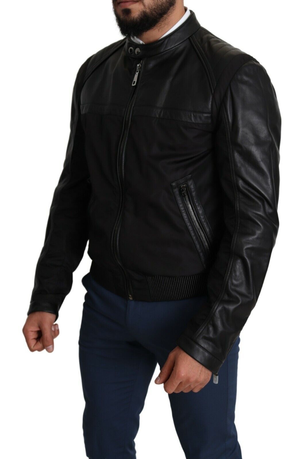 Veste Bomber Homme En Nylon Noir À Fermeture Éclair Complète