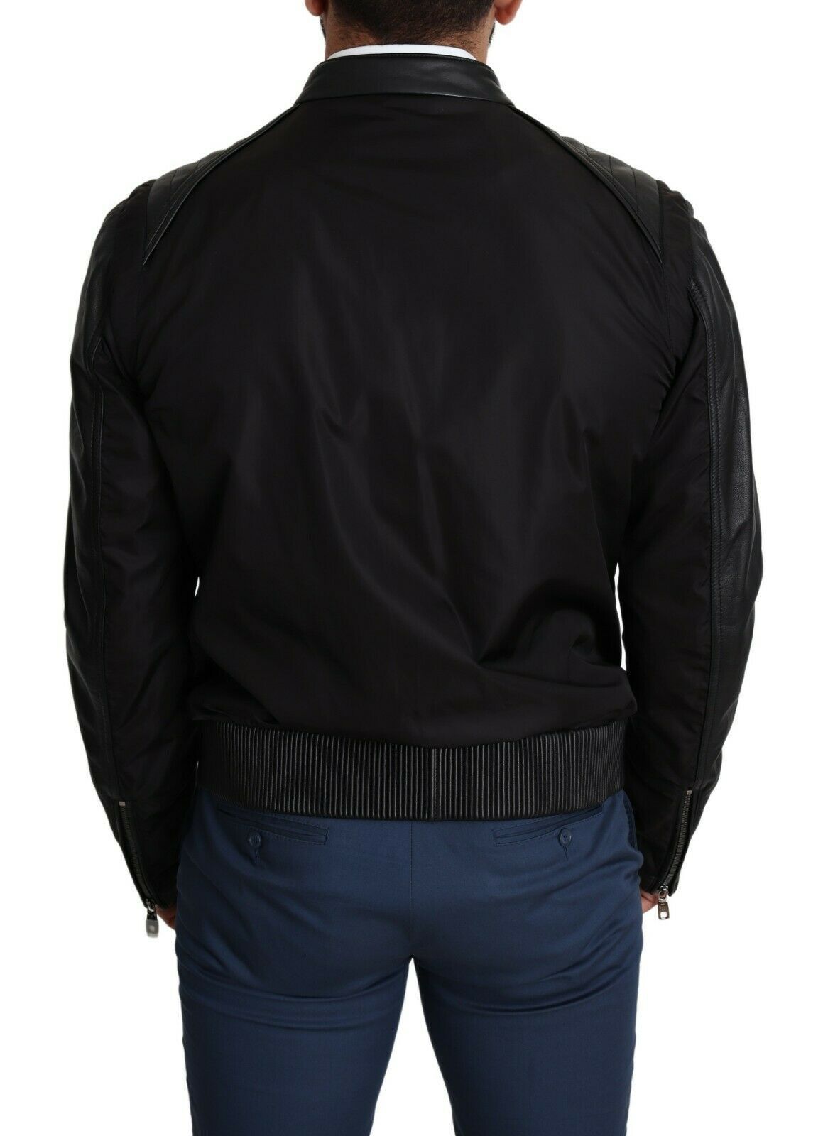 Veste Bomber Homme En Nylon Noir À Fermeture Éclair Complète