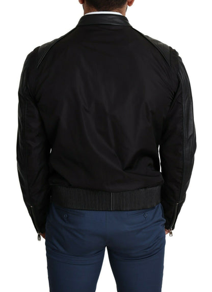 Giubbotto bomber da uomo con zip intera in nylon nero