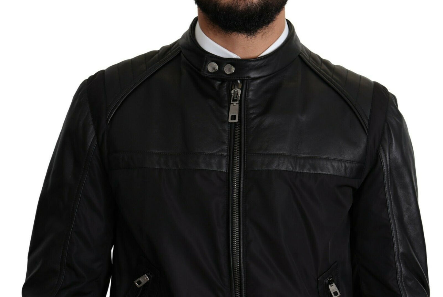 Giubbotto bomber da uomo con zip intera in nylon nero