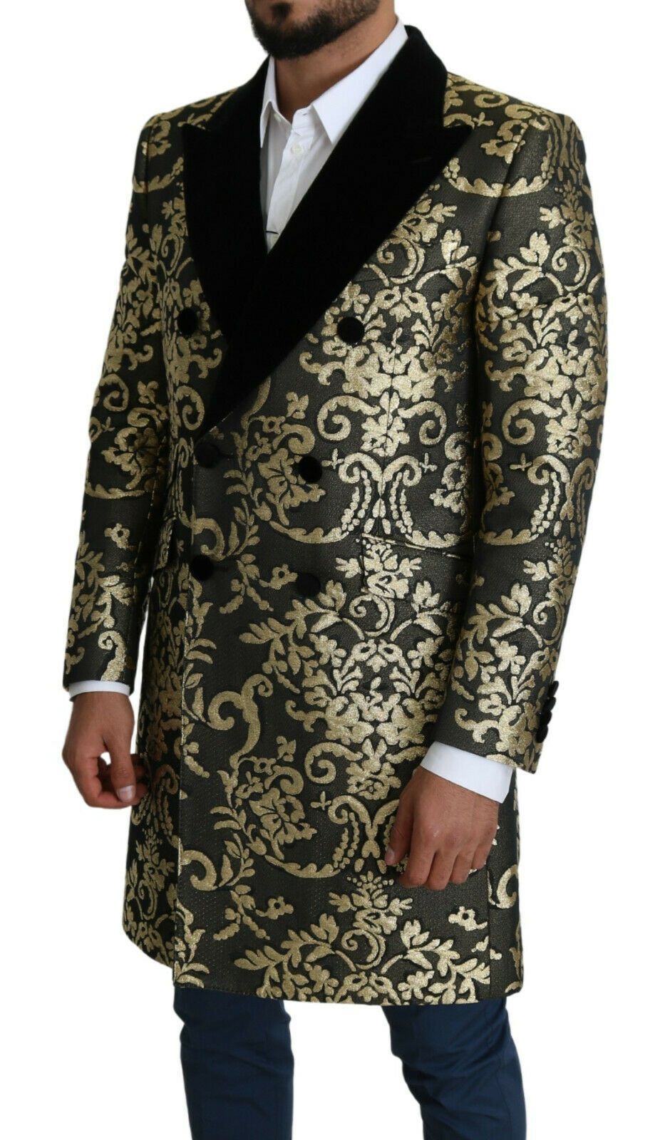 Giacca SICILIA Cappotto Lungo Jacquard Nero Oro