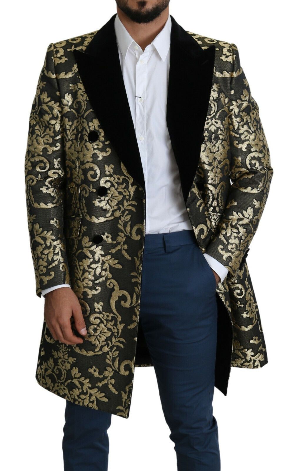 Giacca SICILIA Cappotto Lungo Jacquard Nero Oro