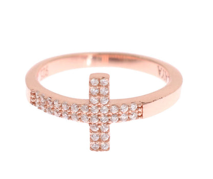 Bague en or rose et argent 925 avec croix CZ pour femme