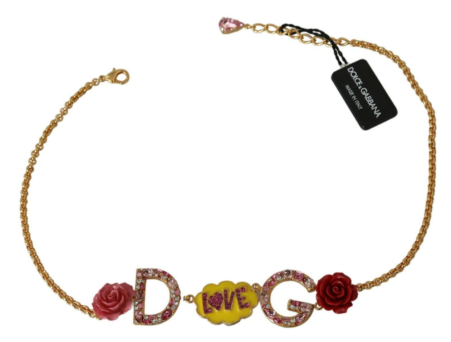 Collier à breloques en cristal doré avec logo DG Rose Love