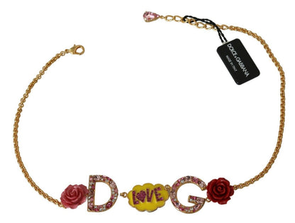 Collier à breloques en cristal doré avec logo DG Rose Love