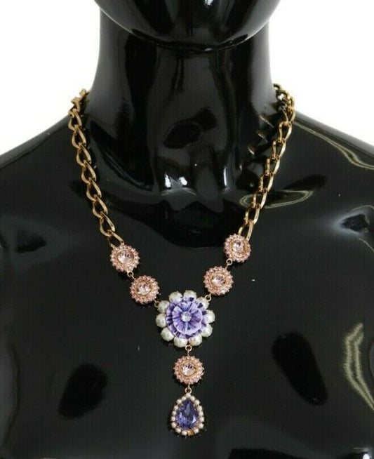 Pendentifs en perles violettes en laiton et cristal d'or rose