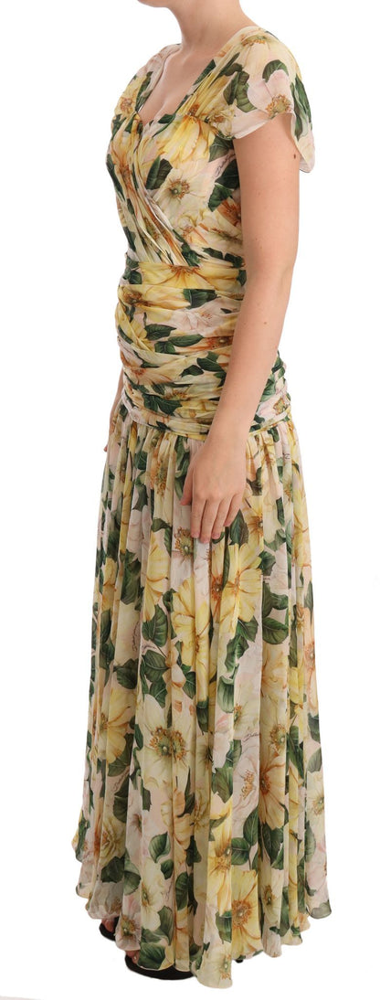 Dolce & Gabbana Floral Elegance Silk Pleated Maxi Dress