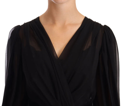 Mini-robe plissée en maille noire en soie stretch