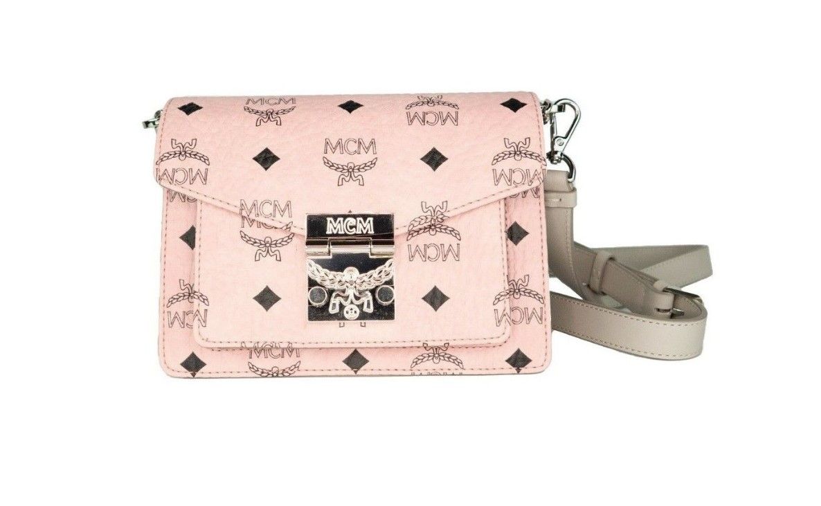 Borsa a tracolla con mini patta e chiusura con logo in morbida pelle rosa morbido con logo a diamante