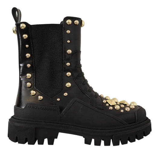 Dolce &amp; Gabbana – Springerstiefel aus Leder mit Nieten und Stickerei