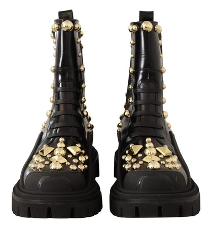 Dolce &amp; Gabbana – Springerstiefel aus Leder mit Nieten und Stickerei