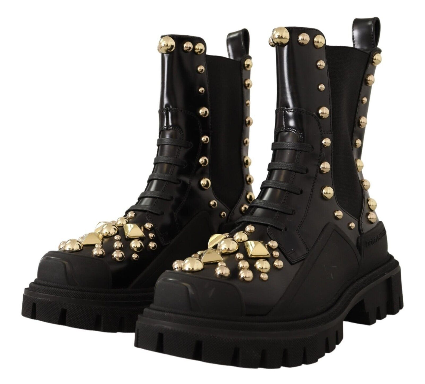 Dolce &amp; Gabbana – Springerstiefel aus Leder mit Nieten und Stickerei