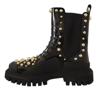 Dolce &amp; Gabbana – Springerstiefel aus Leder mit Nieten und Stickerei