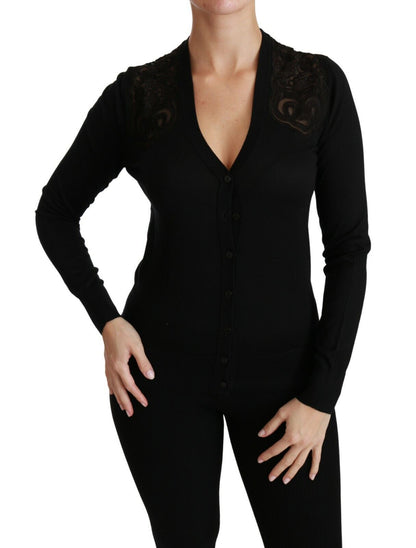 Pull cardigan en dentelle noire