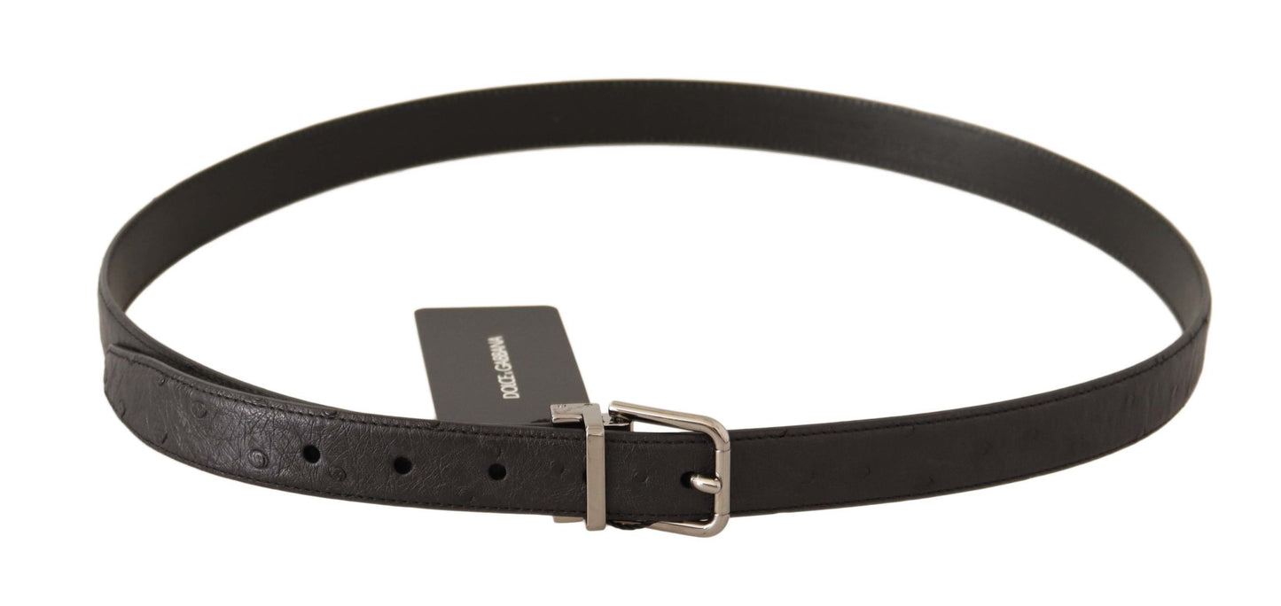 Ceinture en cuir exotique noir à boucle argentée