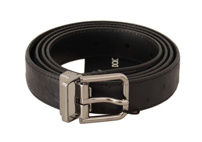 Ceinture en cuir exotique noir à boucle argentée