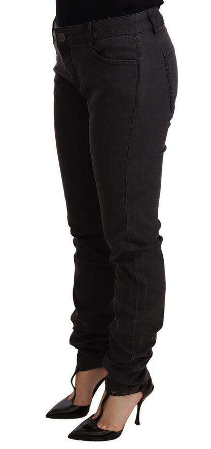 Jeans denim da donna a vita media skinny elasticizzati in cotone nero