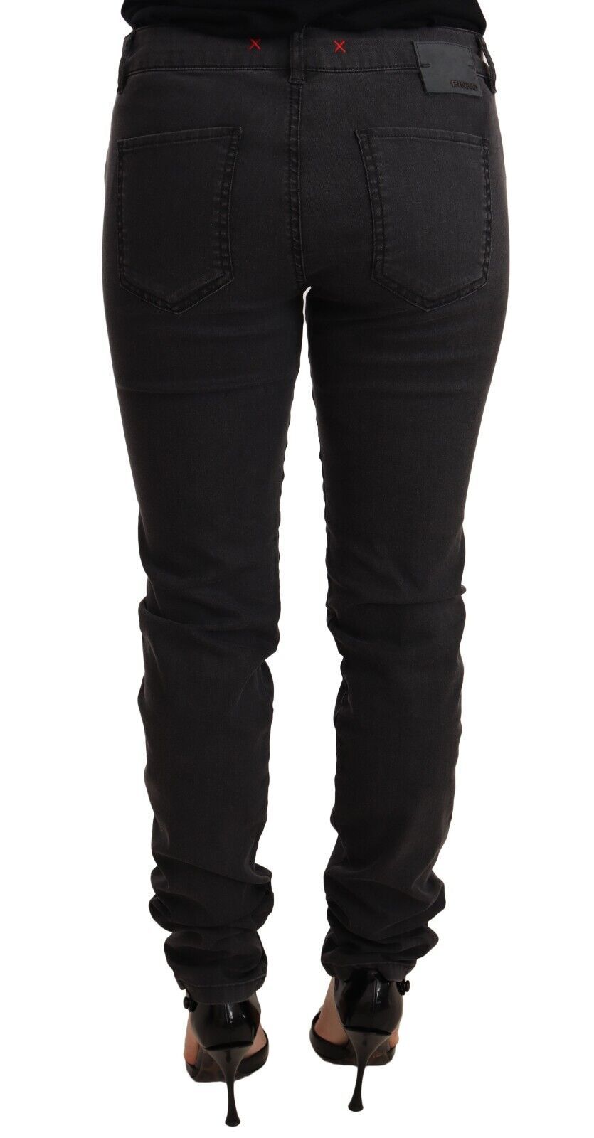 Schwarze Damen-Denimjeans aus Baumwollstretch mit schmaler Taille und mittlerer Taille