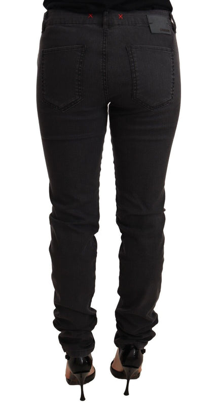 Jeans denim da donna a vita media skinny elasticizzati in cotone nero