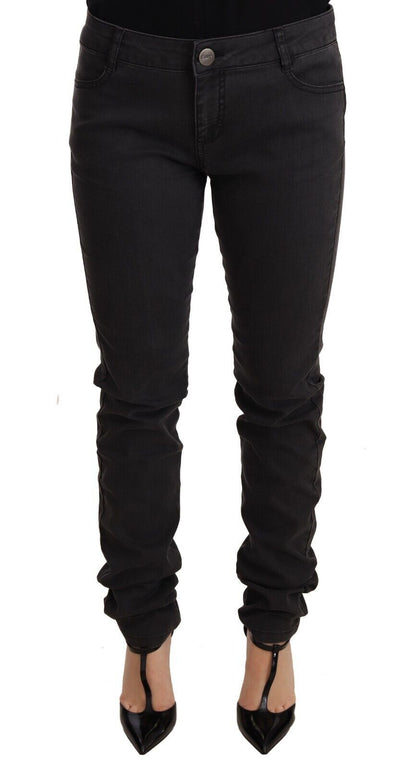 Jeans denim da donna a vita media skinny elasticizzati in cotone nero