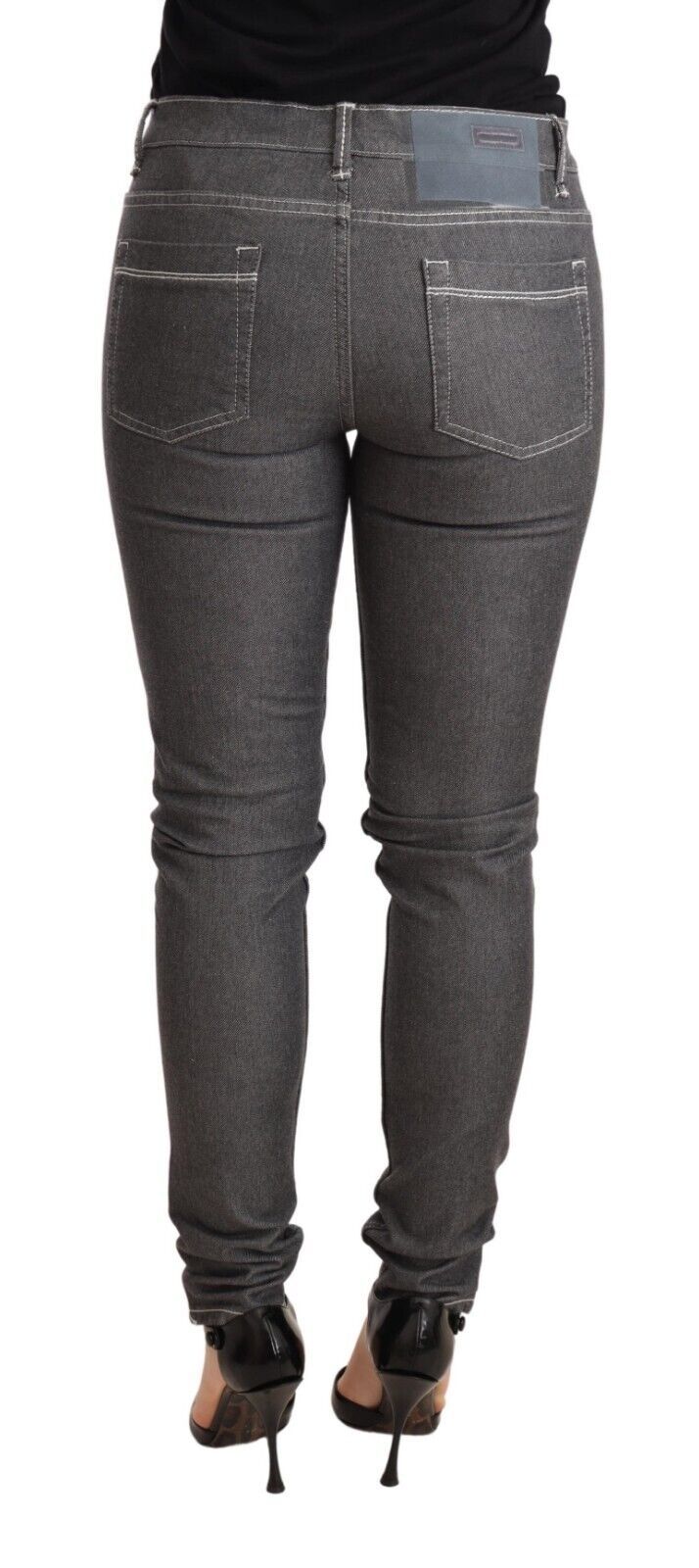 Jeans pantaloni skinny in denim grigio a vita bassa