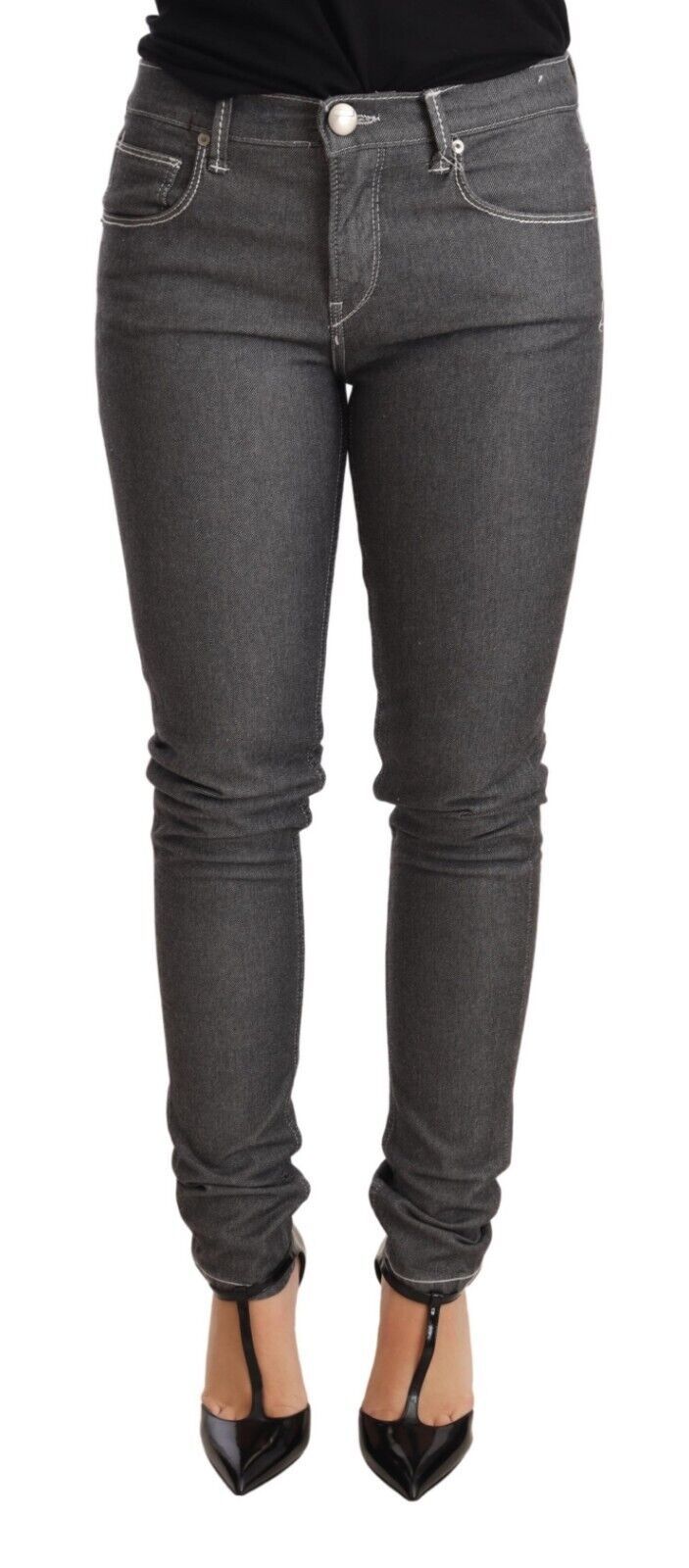 Jeans pantaloni skinny in denim grigio a vita bassa