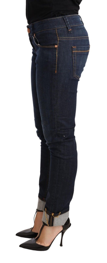 Jeans per pantaloni da donna in denim skinny a vita bassa in cotone lavato blu