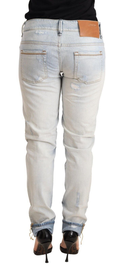 Hellblaue Denim-Jeans aus Distressed-Baumwolle mit gefaltetem Saum