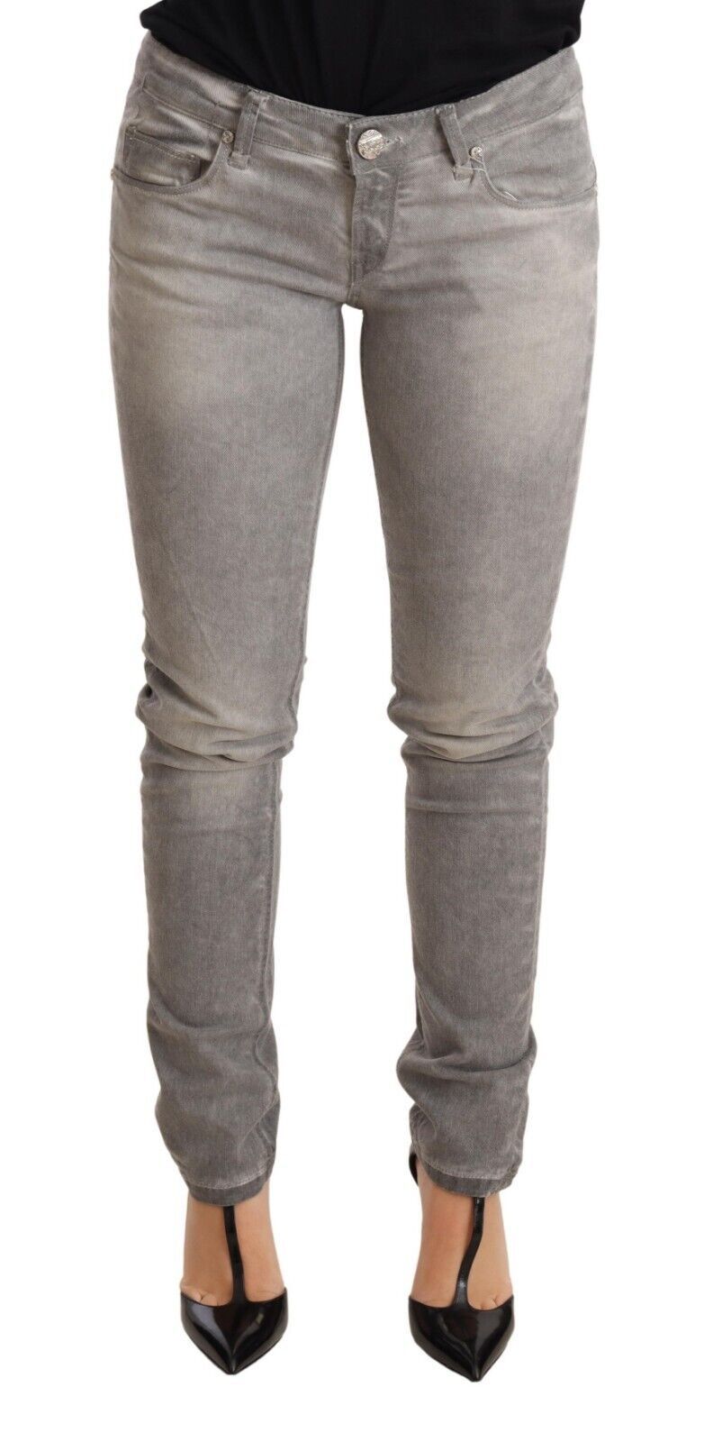 Pantaloni jeans da donna in denim slim fit in cotone lavato grigio chiaro