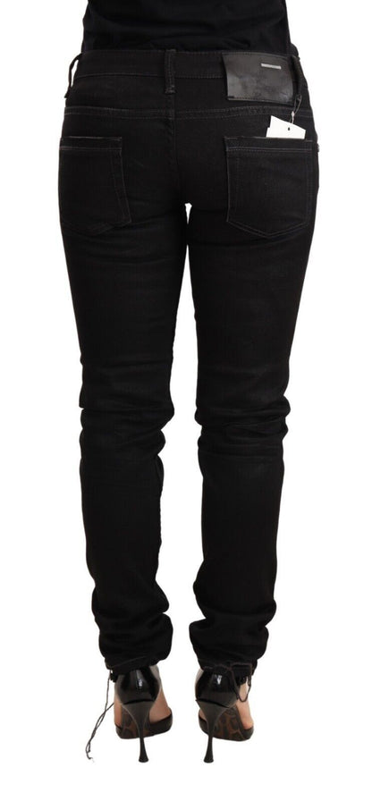 Jeans pantaloni a vita bassa in denim slim fit in cotone lavato nero