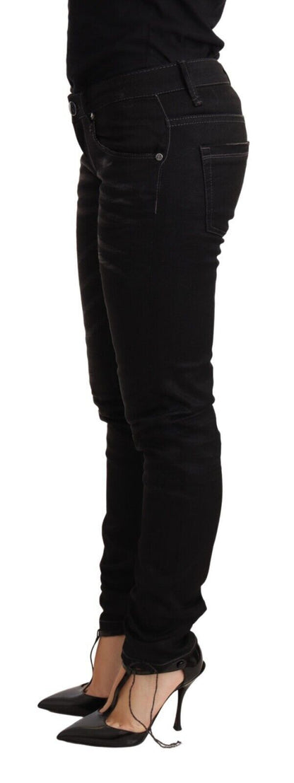 Jeans pantaloni a vita bassa in denim slim fit in cotone lavato nero