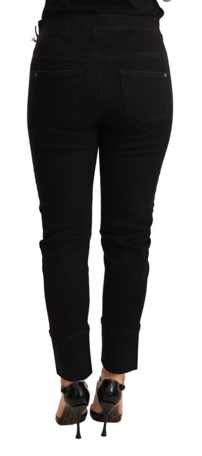 Schwarze Skinny-Slim-Hose aus Baumwolle mit niedriger Taille