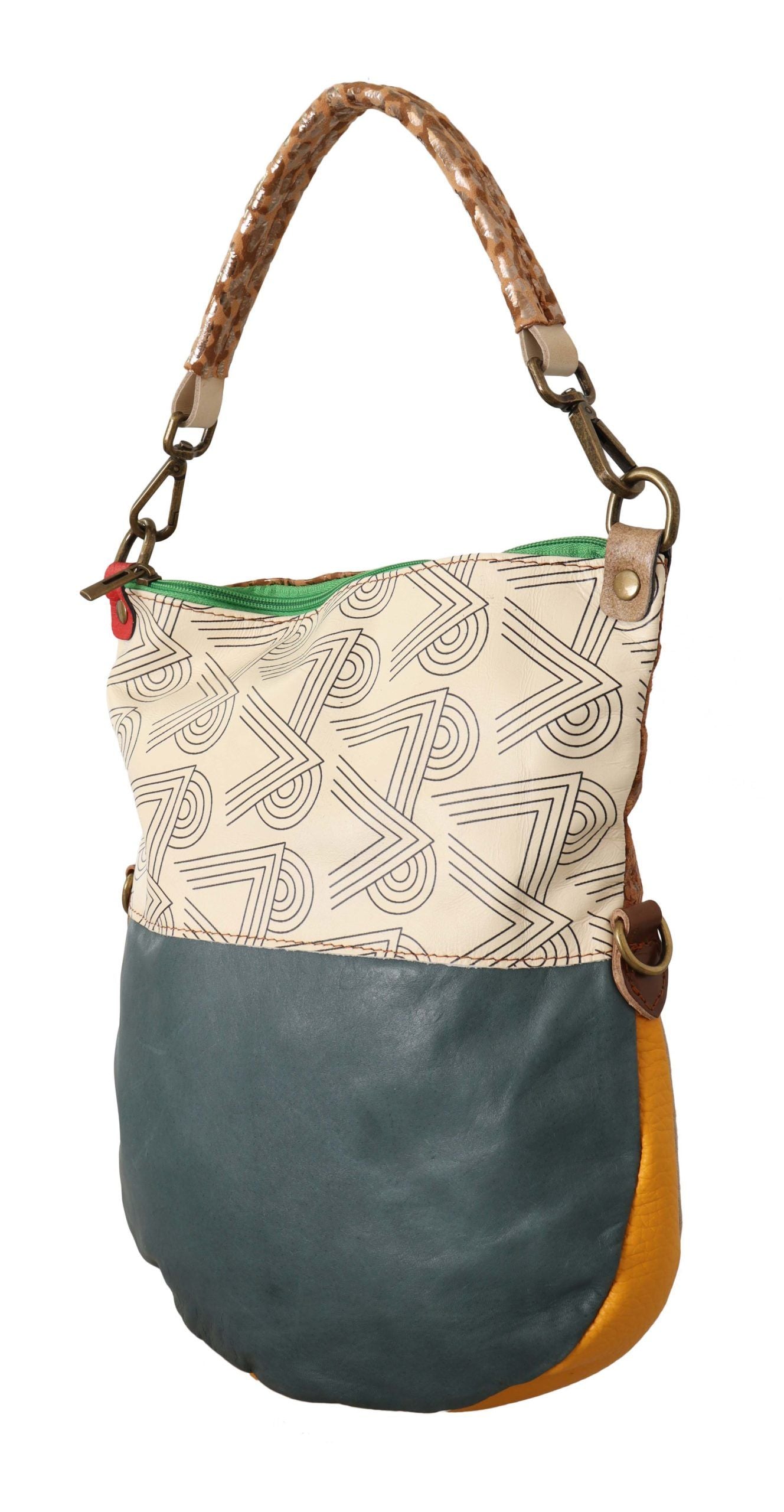 Sac à main multicolore en cuir véritable avec bandoulière pour femme