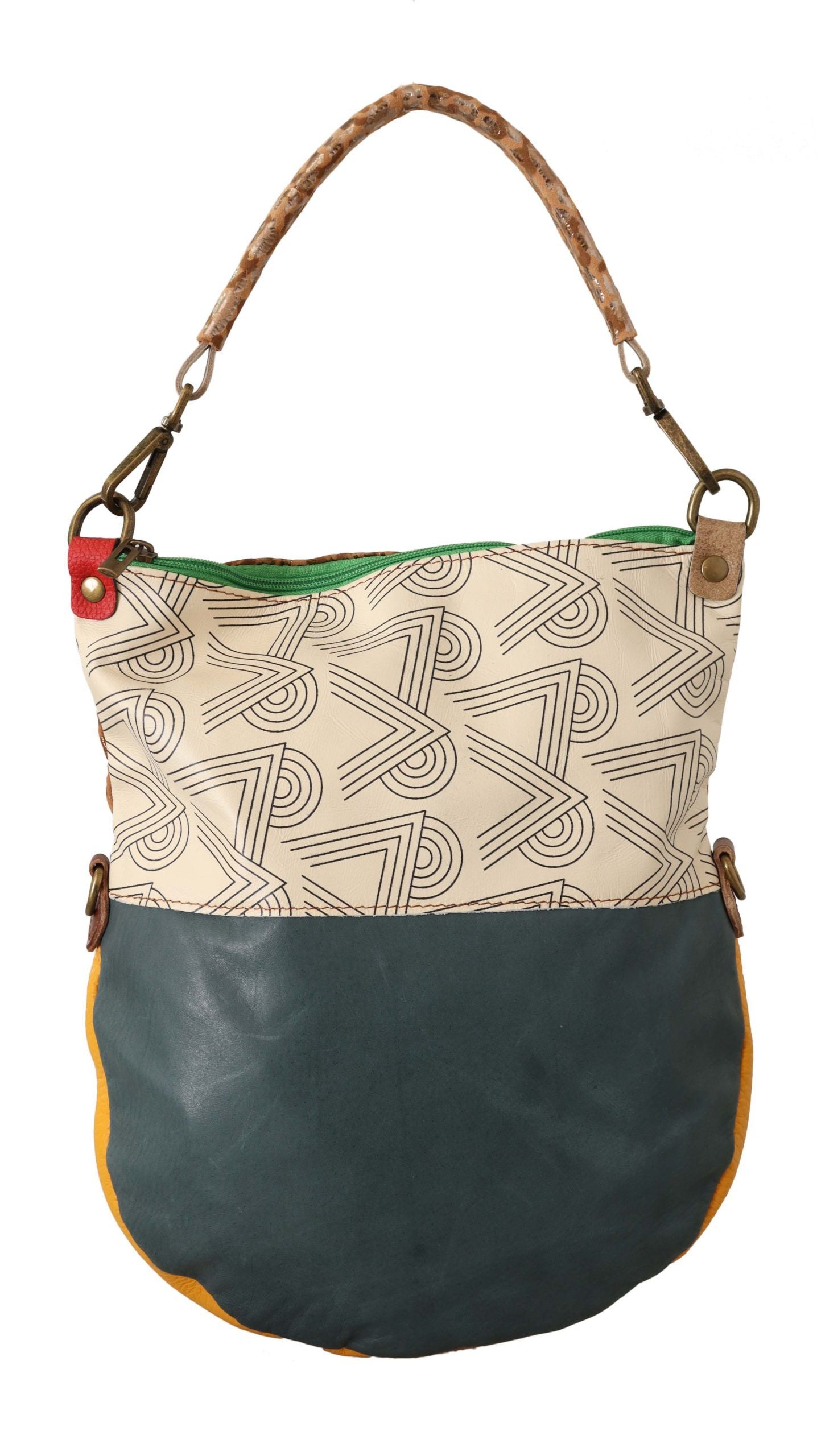 Sac à main multicolore en cuir véritable avec bandoulière pour femme