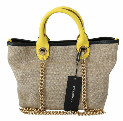 Beige-goldene Schultertasche mit Kettenriemen und Schultertasche