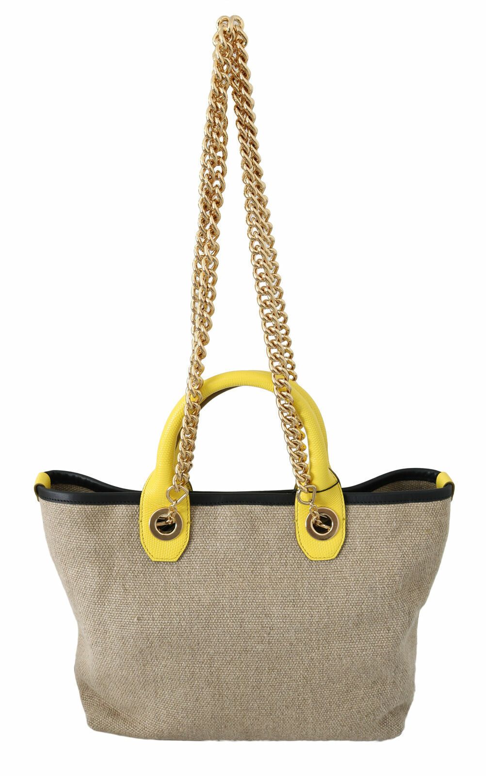 Beige-goldene Schultertasche mit Kettenriemen und Schultertasche