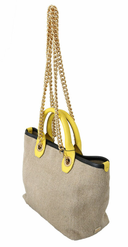 Borsa tote con tracolla a catena in oro beige