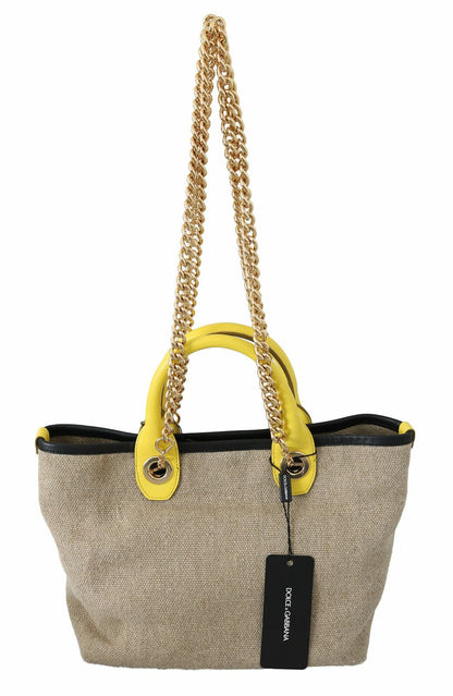 Beige-goldene Schultertasche mit Kettenriemen und Schultertasche