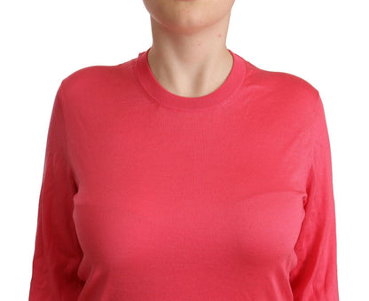 Maglione top pullover girocollo in seta rosa