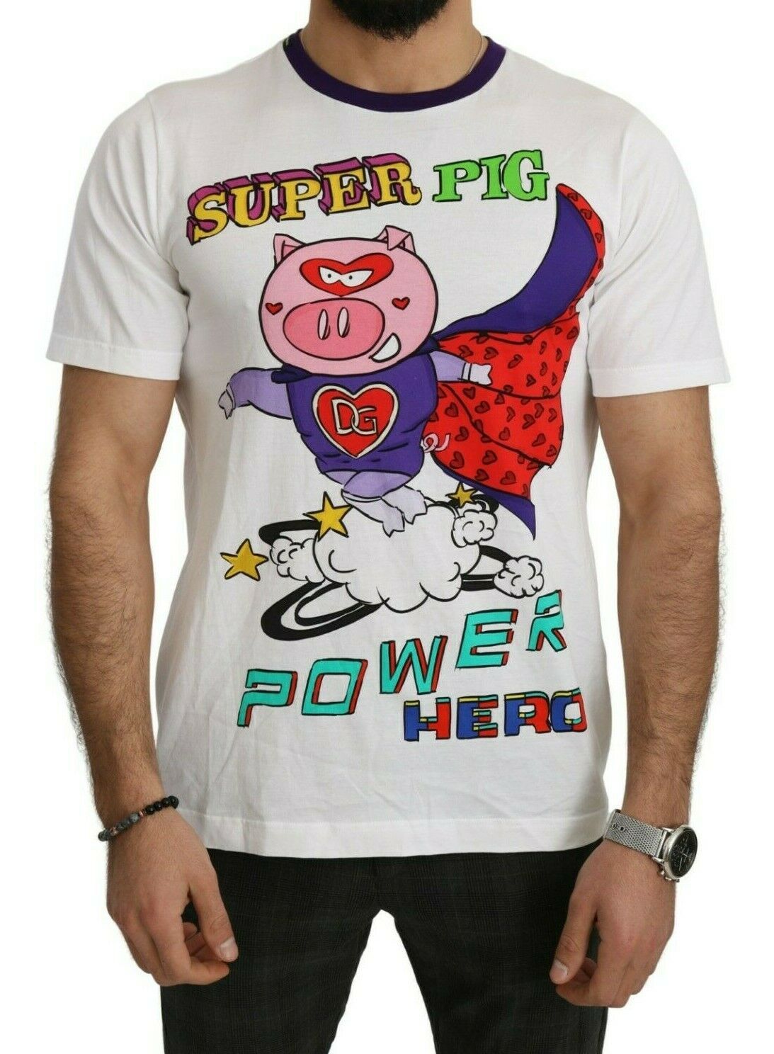 T-shirt Super Power Pig en coton blanc