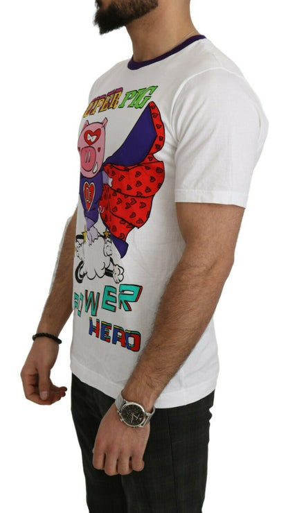 T-shirt Super Power Pig en coton blanc