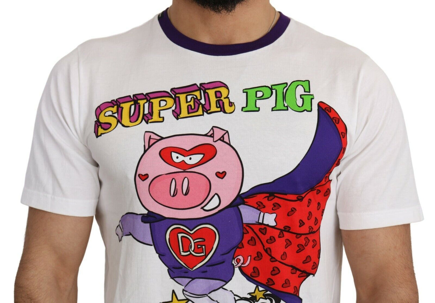 T-shirt Super Power Pig en coton blanc