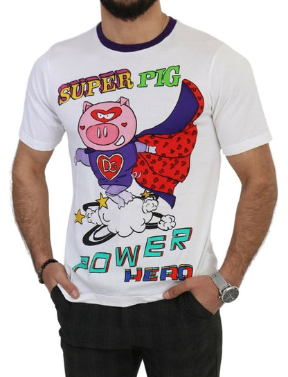 T-shirt Super Power Pig en coton blanc