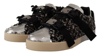 Dolce &amp; Gabbana Silberne Eleganz-Leder-Sneakers