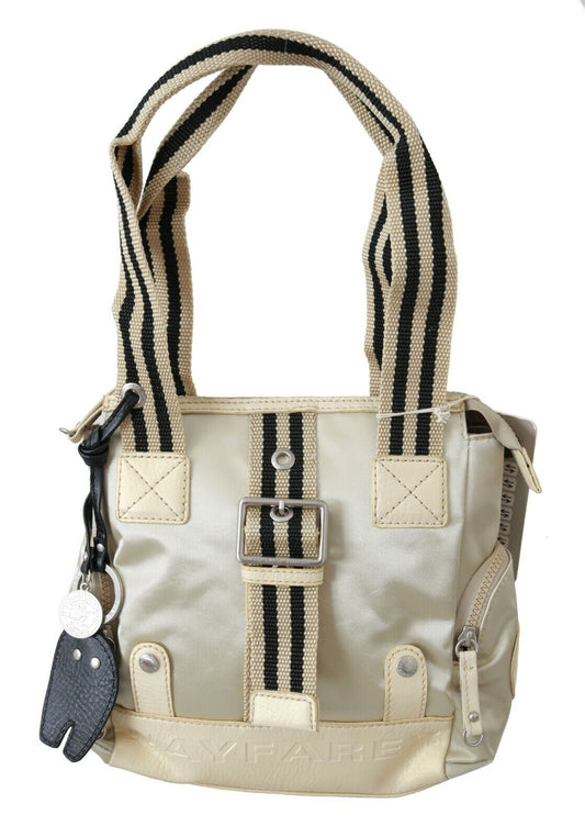 Beige Handtasche Schultertasche Stoff Geldbörse