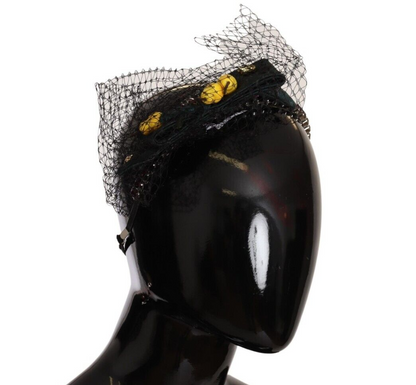 Silberne Tiara, Kristalle, Früchte, schwarzes Mesh-Diadem-Stirnband