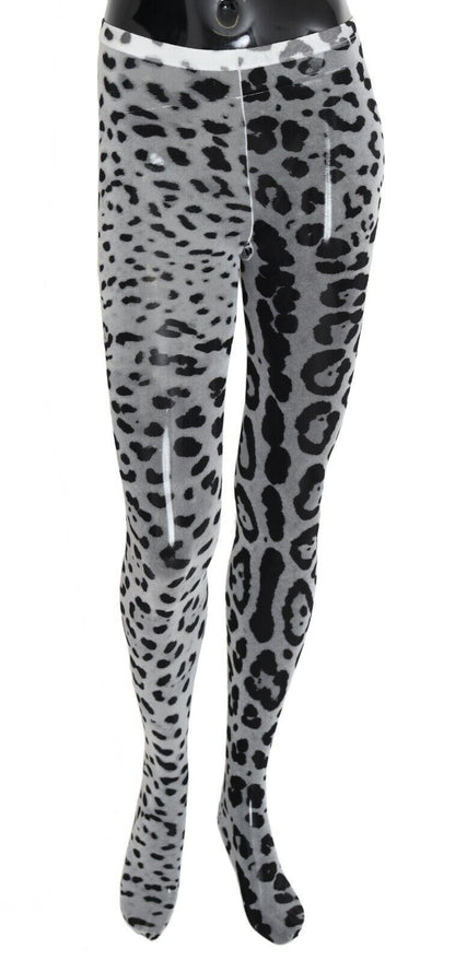 Collant in nylon a rete con stampa leopardata grigia